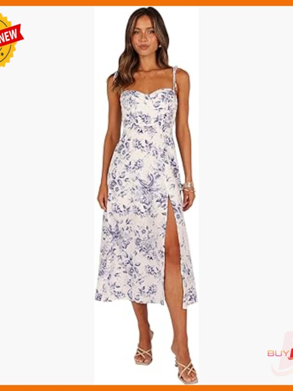 Midi Dress with Sweetheart Neckline, Padded Cups, Shirred Back